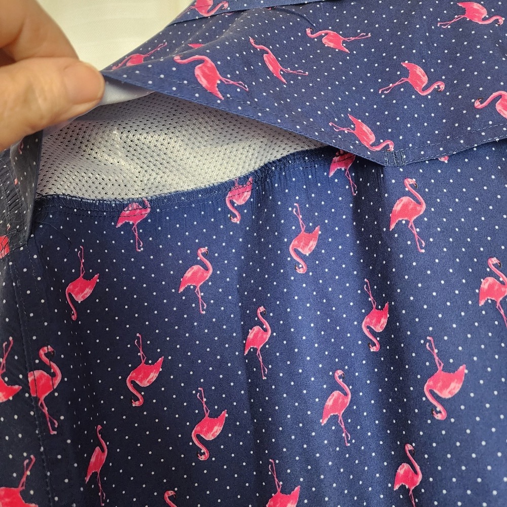 Surf Society‎ Mens Short Sleeve Button Shirt Sz.L/Flamingo Print/Blue/Swim Wear - Picture 6 of 7